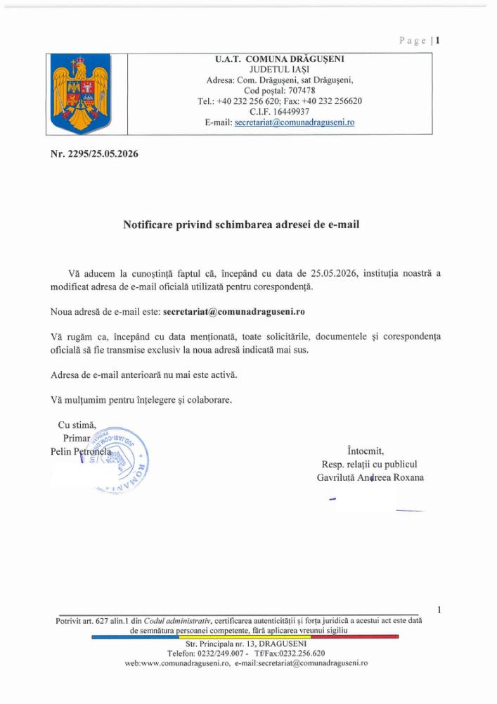Notificare privind schimbarea adresei de e-mail